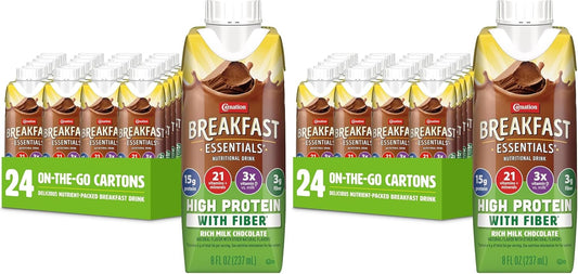 Carnation Breakfast Essentials High Protein with Fiber, Chocolate, 24 pk