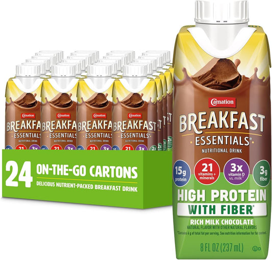 Carnation Breakfast Essentials High Protein with Fiber, Chocolate, 24 pk