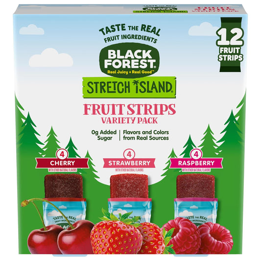 Black Forest, Stretch Island, Fruit Strips, Cherry, Apple, Raspberry, Grape, Strawberry, and Apricot, Zero Grams Added Sugar Non-GMO, 48 ct
