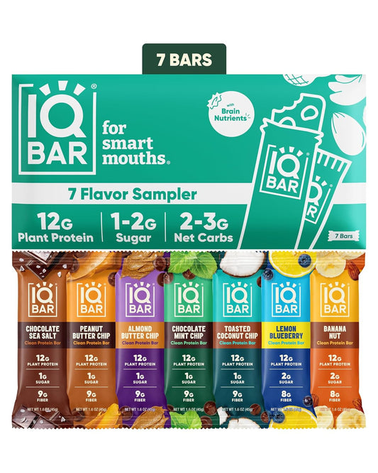 IQBAR Clean Protein Bars, Low Sugar Keto, Sampler Variety Pack 7-Count