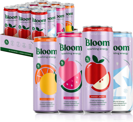 Bloom Nutrition Zero Sugar Energy Drink, Variety Pack, 12oz 12pk